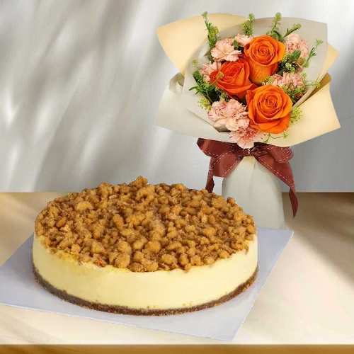 Flower Bouquet With Cheese Cake
