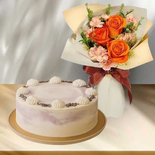 Birthday Cake And Flower Bouquet-Cake Flowers Combo Delivery