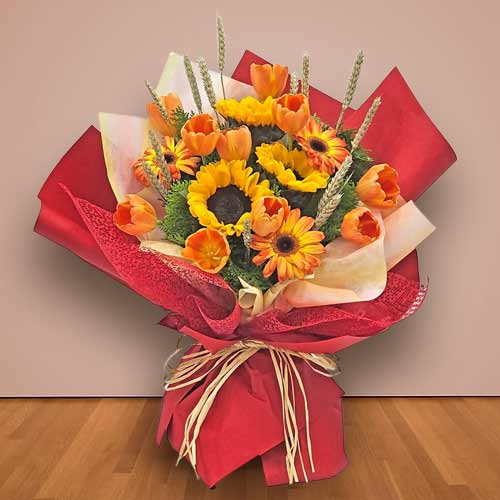 - Valentine’s Orange Tulip & Sunflower Bouquet