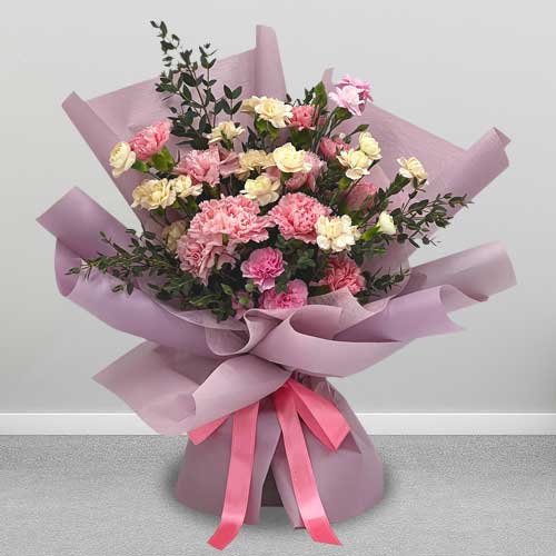 Graceful Carnation Bloom Bouquet For Mom