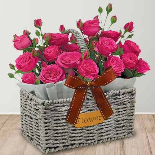 Vibrant Pink Rose Basket Arrangement For Mother's Day
