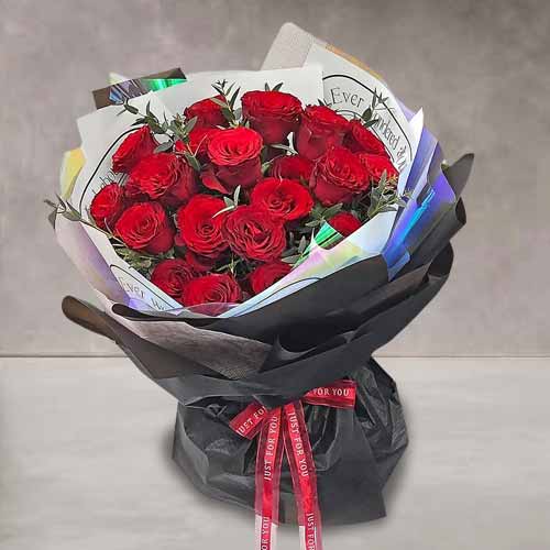 24 Red Rose Grand Bouquet With Eucalyptus For Mom
