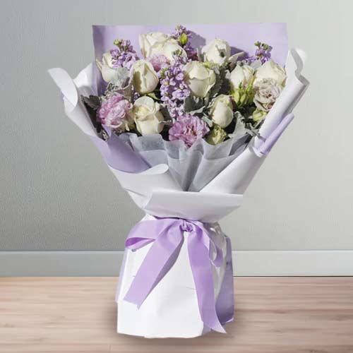 Graceful Lilac & White Elegance Bouquet For Mom