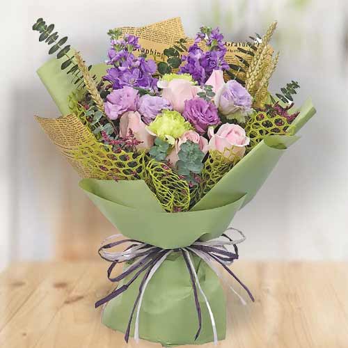 Soft Pastel Bouquet: Pink Roses & Mixed Florals