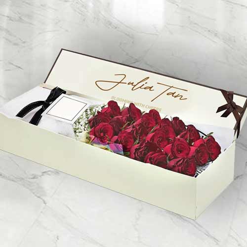 21 Red Roses In Beige Box: Classic Romance & Elegance