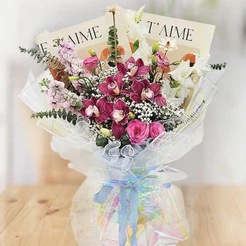 Dark Pink Cymbidium Orchid Bouquet: Sophisticated Grace