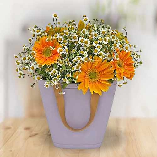 Orange Gerbera & Chamomile Handbag Vase For Singapore Celebrations