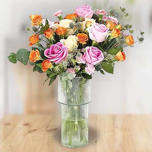 Elegant Pink & Champagne Rose Vase Arrangement For Singapore Gifting