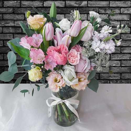 Pastel Garden Vase Arrangement With Seasonal Blooms