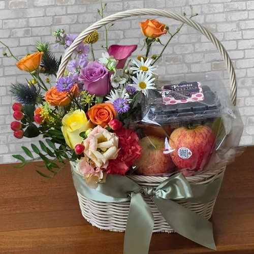 Flowers & Fruits Wicker Basket – A Gift Of Care And Cheer