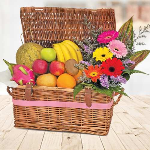 Big Basket Of Fruits And Flowers