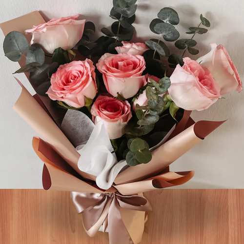 8 Pink Pink Rose Bouquet-Bouquet Of Pink Roses To Singapore