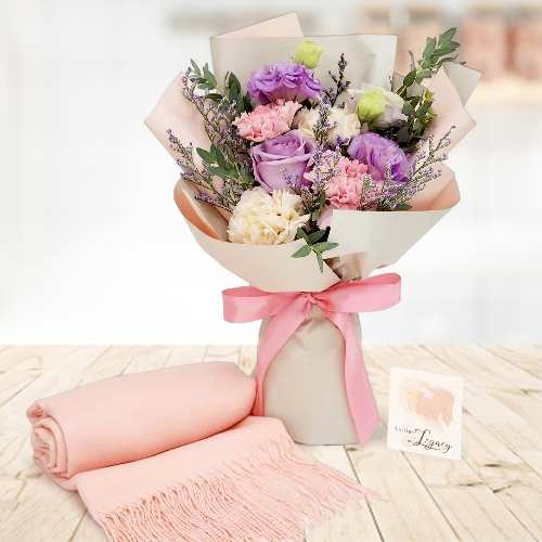 - Rose Carnation Bouquet With Shawl For Mother's Day